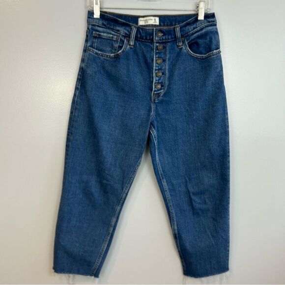 Abercrombie & Fitch Mom High Raise Button Fly Frayed Jeans Size 28 - Picture 1 of 14